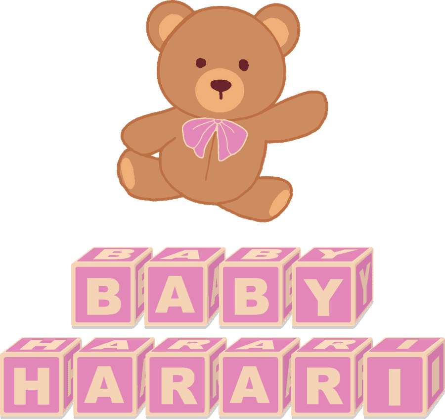 Baby Harari: un osito sobre cubos rosas